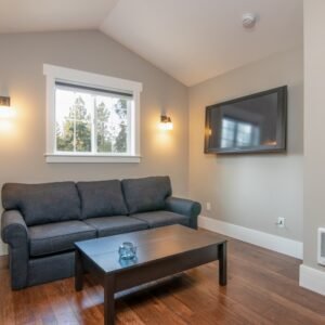 apartment sized living room with a sofa and tv.